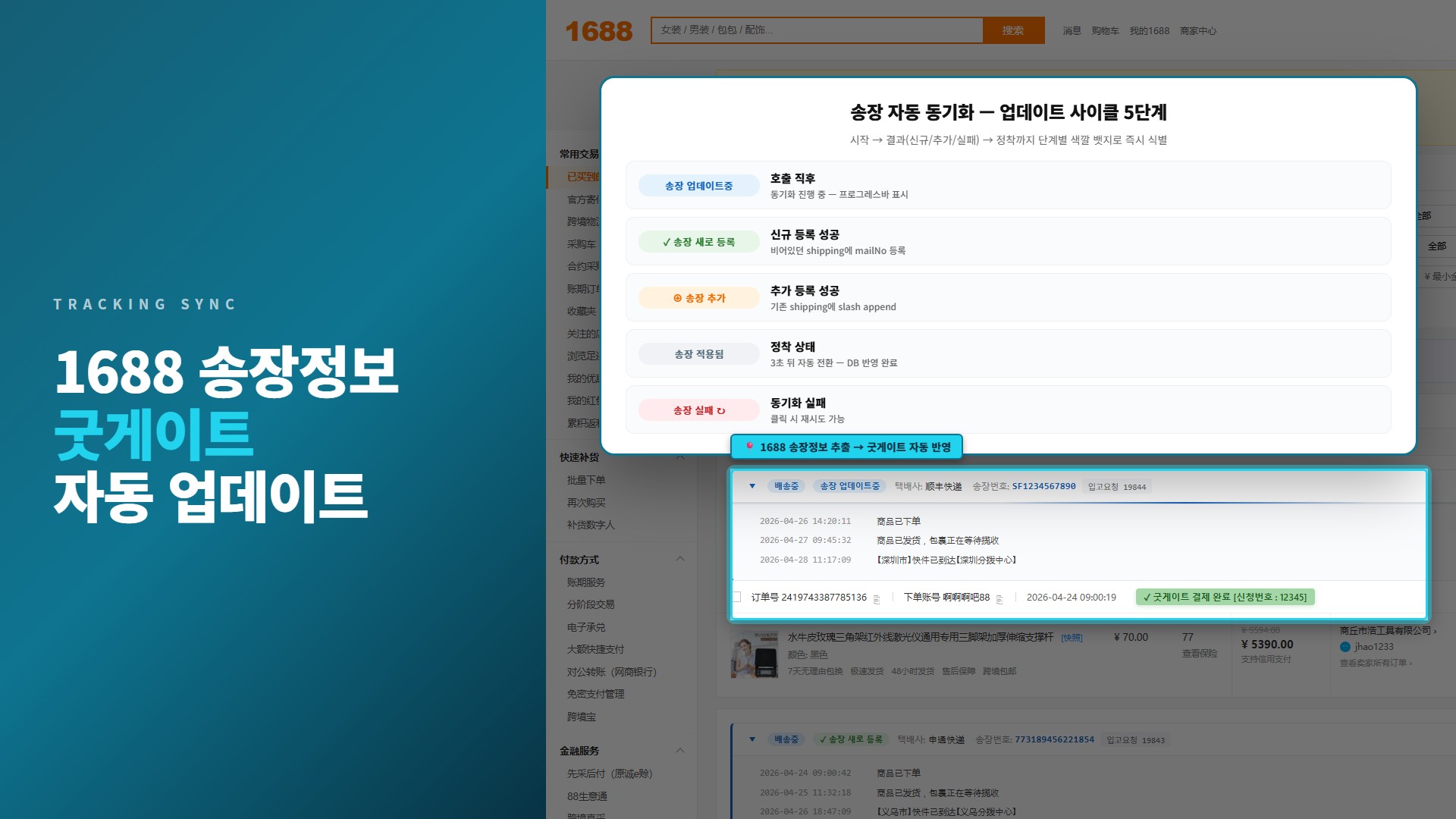 1688 송장이 ERP로 자동 동기화되는 5단계 뱃지
